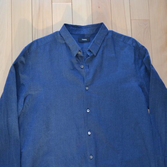 Theory Button Down Shirt Linen Blend Blue Size XL - Picture 2 of 5